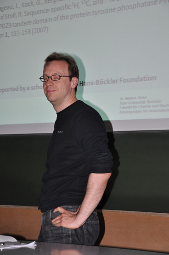 Dr. Markus Dicks, Bochum, talked about his studies on structure and function of the protein tyrosine phosphatase PTP-BL.