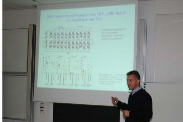 PD Dr. Matthias Geyer, Dortmund, discussed recent results of his laboratory on HIV-1 protein Nef and its membrane interactions.